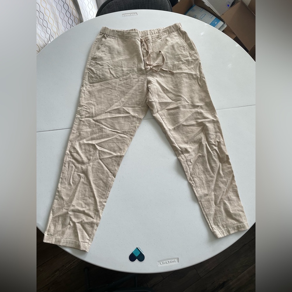 Uniqlo Beige Linen Tapered Trousers Sz L